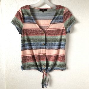 Almost famous casual colorful striped v-neck tee